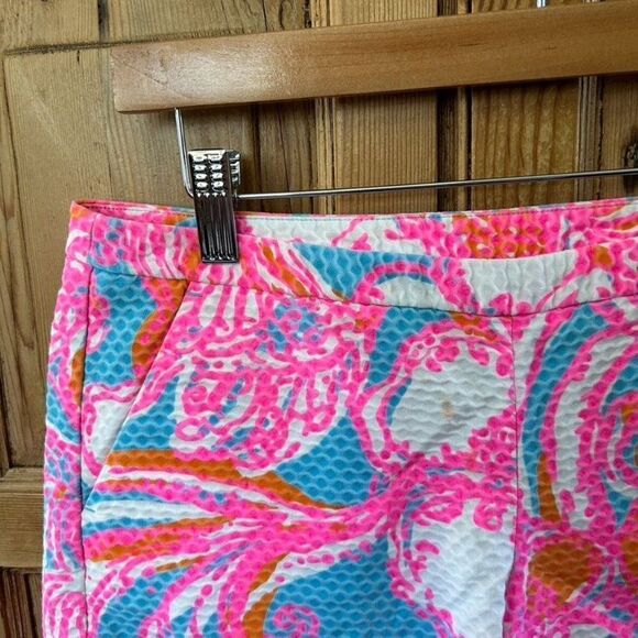 Lilly Pulitzer 0 Shorts‎ Pink Blue White Floral Pockets Zipper Mid Rise Textured - Picture 2 of 13